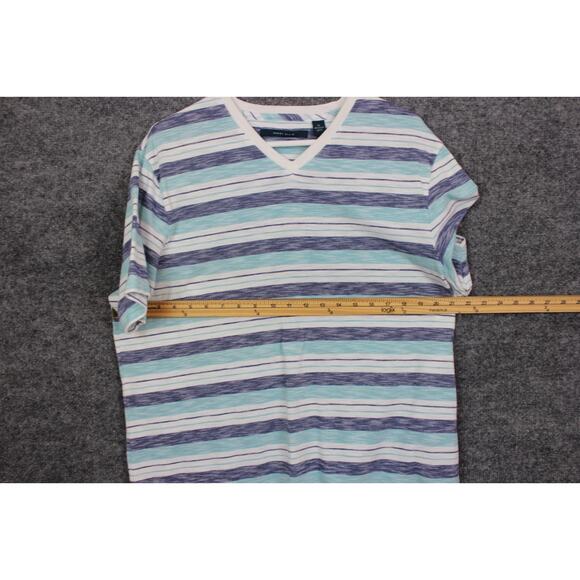 Perry Ellis T-Shirt Men's XL White and Blue Strips Short Sleeve Cotton - Picture 8 of 10